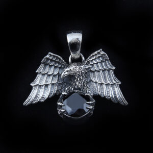 Black Onyx Stone Bird Silver Pendant